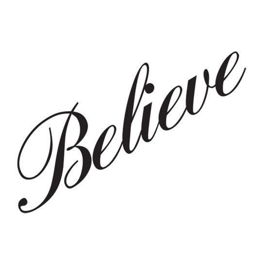 Cursive text of word "Believe" temporary tattoo.