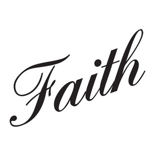 Cursive text of word "Faith"; temporary tattoo.