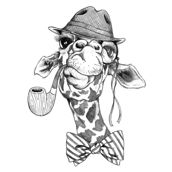 Pipe Smoking Giraffe Temporary Tattoo