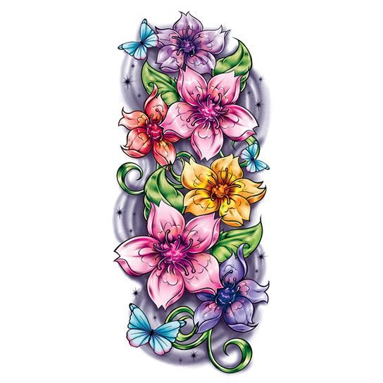 Tropical Flower Sleeve Temporary Tattoo