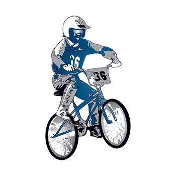 BMX rider with helmet on a numbered bike; temporary tattoo. 
