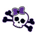A baby skull and cross bones with a purple bow on the top temporary tattoo