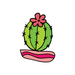 Green cactus with a red flower on top in a stripped pot temporary tattoo