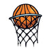 Basketball going into a hoop with a basketball net; temporary tattoo
