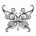 Black line drawing of a butterfly in swirly design; temporary tattoo. 
