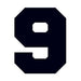 Bold black numeral nine; temporary tattoo. 