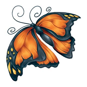 Orange and black floppy winged butterfly temporary tattoo.