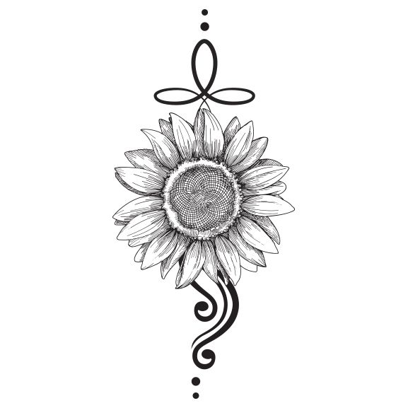 Black and White Sunflower Temporary Tattoo