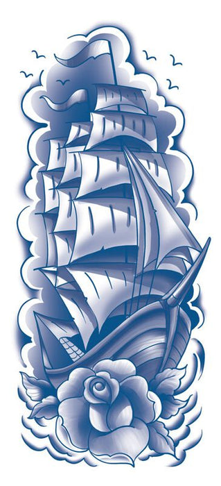 Blue Sailboat Sleeve Temporary Tattoo