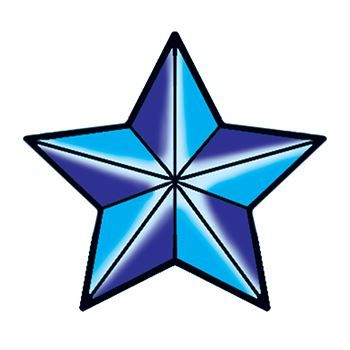 Five pointed blue nautical star with lines radiating out from center; temporary tattoo. 