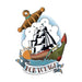 A busy American traditional style tattoo with a ship, clouds, anchor, and a banner that says Bon Voyage; temporary tattoo. 