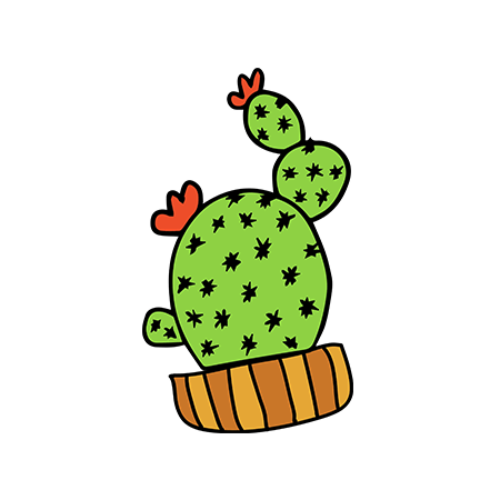 Small potted cactus with flowers; temporary tattoo. 