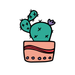 Prickly pear cactus with a purple flower in a pot; temporary tattoo. 