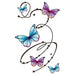 Five blue and purple butterflies with a swirl line pattern giving a flutter fly pattern; temporary tattoo. 