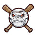 Creepy face in a baseball on top of two baseball bats in an X position; temporary tattoos. 