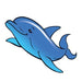 Blue illustrated dolphin which appears to be smiling; temporary tattoo. 
