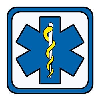 Blue medical symbol with a snake wrapped around a staff; temporary tattoo. 