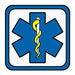 Blue medical symbol with a snake wrapped around a staff; temporary tattoo. 