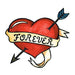 Red heart tattoo with arrow through it and a ribbon wrapped around with text "FOREVER"; temporary tattoo. 
