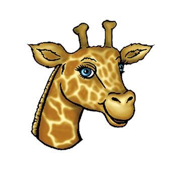 Cartoon illustration of giraffe head; temporary tattoo. 