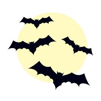 Creepy moon with four flying black bats; temporary tattoo. 
