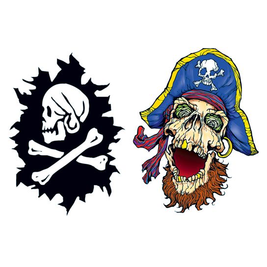 Glow In The Dark Pirate Skull Temporary Tattoo