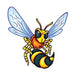 A yellow and black hornet with its stinger out; temporary tattoo. 