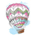 Hot air balloon with pink, yellow, and sky blue colors; temporary tattoo. 