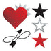 5 metallic temporary tattoos including a red heart, three stars, and a crooked arrow. 