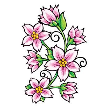 Pink Flowers On Vine Temporary Tattoo