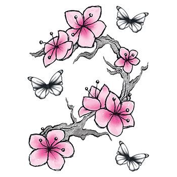 Realistic Flower and Butterfly Temporary Tattoo
